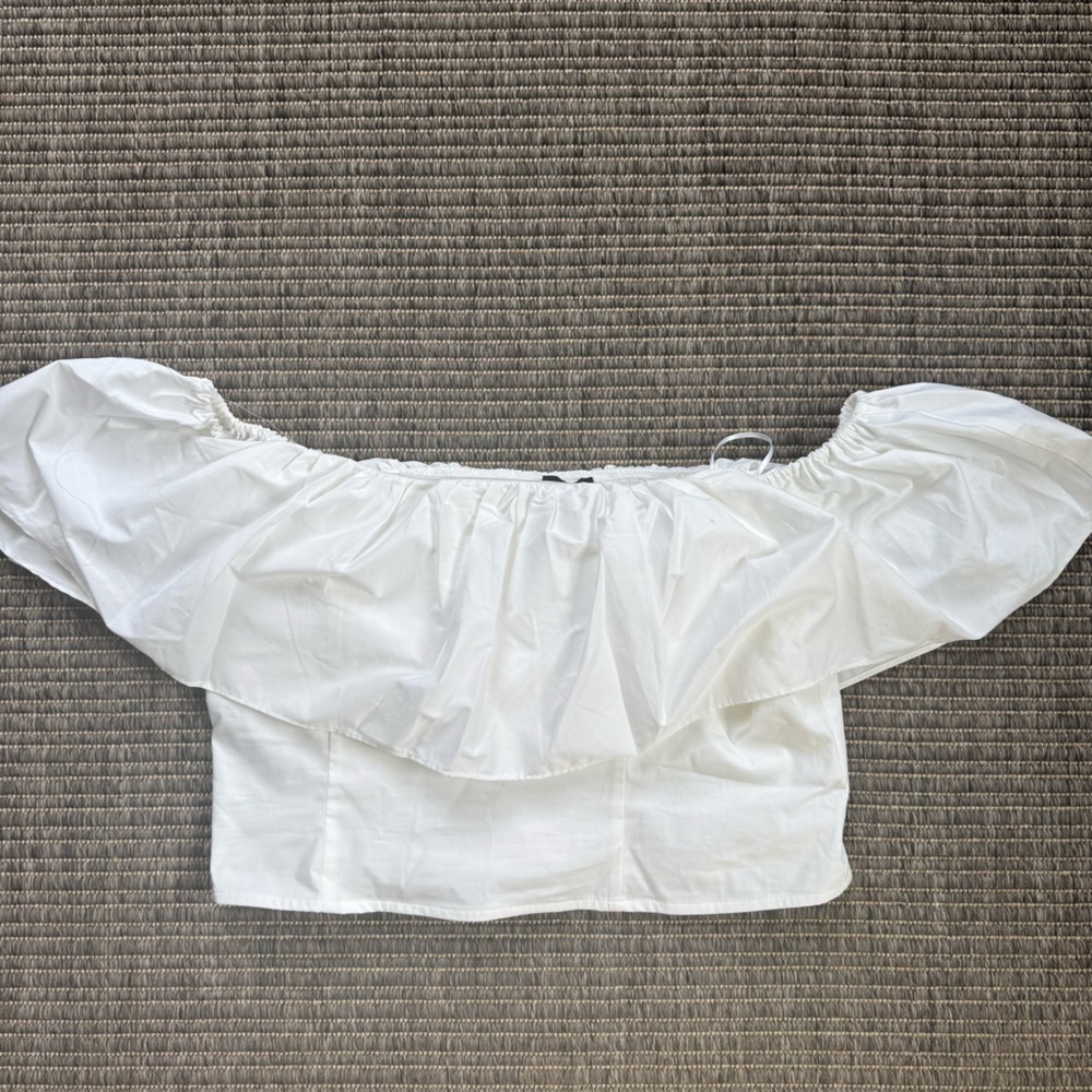 Express White Ruffled Crop Blouse